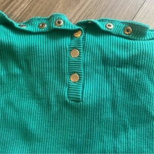 Fashion Nova Green Ribbed Top with Gold Buttons